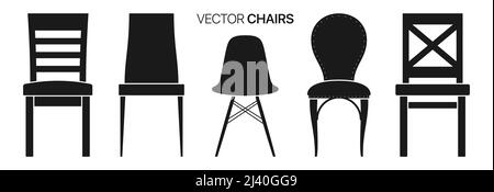 Vector set of different style black chair icons, isolated on white background. Stock Vector