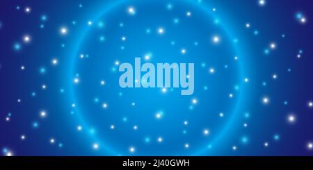 Blue space horizontal vector background with abstract planet halo and glittering shiny stars. Stock Vector