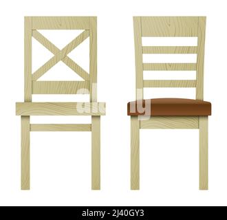Vector set of different style wooden chairs with and without cushioning, isolated on white background. Stock Vector