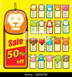 animal face flat label set Stock Vector