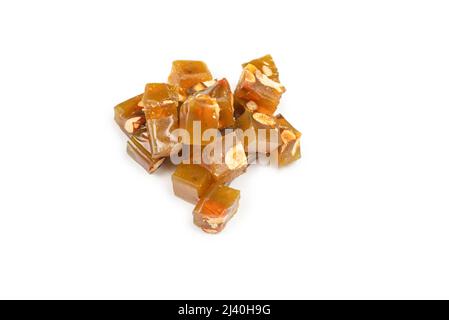 Turkish traditional delight with nuts isolated on a white background. Stock Photo