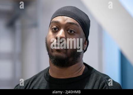 Tylon McKenzie, the nephew of Errol McKenzie, speaks to the media at New Scotland Yard, central London, ahead of the anniversary of his murder in a London park on April 11 2010. Picture date: Thursday April 7, 2022. Stock Photo