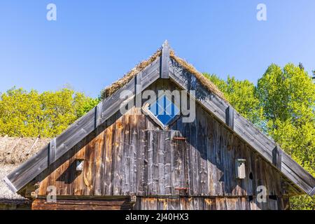 Gable on an old wooden barn Stock Photo