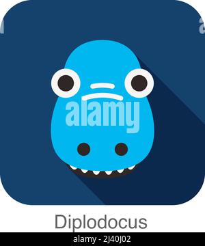 Dinosaur icon diplodocus in flat style for designing dino party ...