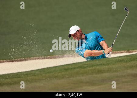 (220411) -- AUGUSTA, April 11, 2022 (Xinhua) -- Rory McIlroy of Northern Ireland competes during the final round of the 2022 Masters golf tournament at Augusta National Golf Club, in Augusta, the United States, on April 10, 2022. (Masters golf tournament/Handout via Xinhua) Stock Photo