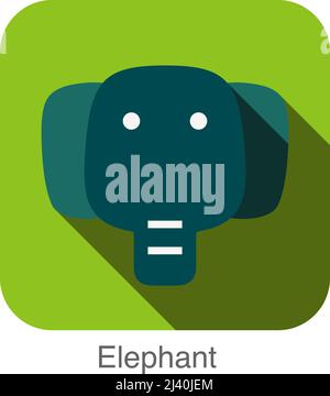 elephant face flat icon design. Animal icons series. Stock Vector