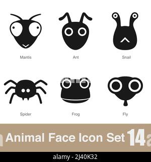 Animal face flat design icons, Vector black illustration Stock Vector
