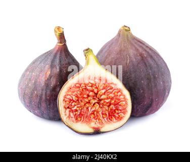 Three ripe figs isolated on white background with clipping path Stock Photo