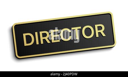 Classic style Director vector black badge with golden details, isolated on white background. Stock Vector