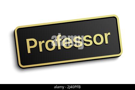 Classic style Professor vector black badge with golden details, isolated on white background. Stock Vector