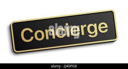 Classic style Concierge vector black badge with golden details, isolated on white background. Stock Vector