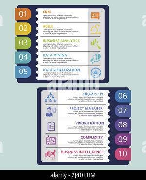 Infographic Biohacking template. Icons in different colors. Include Detox, Meditation, Drugs, Hydrate and others. Stock Vector