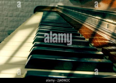 close-up photo of piano keyboard with selective focus Stock Photo