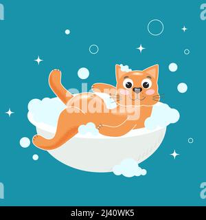 Cat bathes in bathtub vector illustration Stock Vector