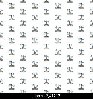 Kiev, Ukraine - March 1, 2022: Vector Eiffel Tower, France, landmark pattern with various icons. Stock Vector