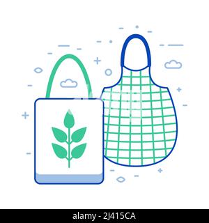 Reusable Shopping Bags Zero Waste Line Icons Stock Vector