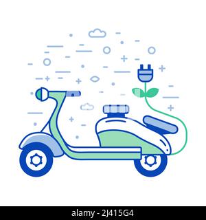 Green Transport Electric Scooter Icon in Line Art Stock Vector