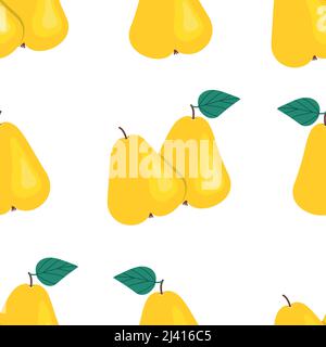 Yellow pears seamless pattern, fruit print, ripe autumn fruits. Vector illustration Stock Vector