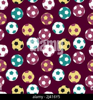 Football vector pattern. Seamless colorful background with soccer balls. Flat repeating illustration for sport designs, textile. Stock Vector
