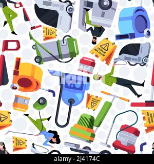 Vacuum cleaner pattern. Equipment for industrial cleaning commercial realestate garish vector seamless background template Stock Vector