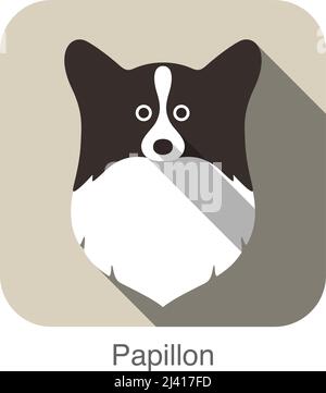 Papillon dog face flat icon Stock Vector