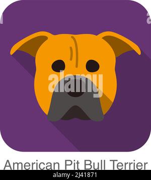 American pit bull terrier dog face flat icon, dog series Stock Vector