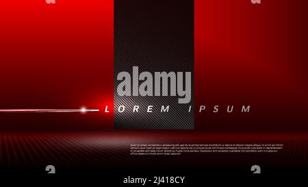 Studio interior with carbon fiber texture. Modern carbon fiber textured red black interior with light. Background for mounting, product placement Stock Vector