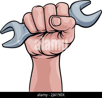 Spanner Wrench Fist Hand Comic Pop Art Cartoon Stock Vector