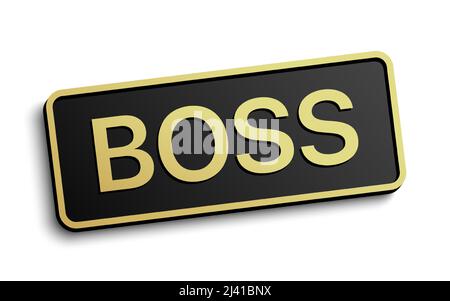 Classic style BOSS vector black badge with golden details, isolated on white background. Stock Vector