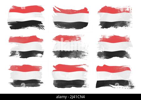 Flag of yemen on white stroke brush background Stock Photo - Alamy