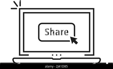 black thin line laptop with share button Stock Vector