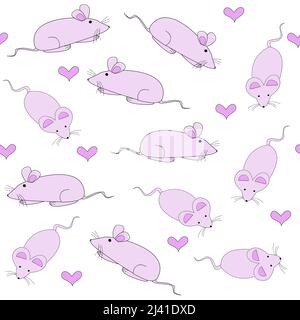 Seamless pattern with pink little mice and hearts Stock Vector