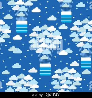 Blue hot air balloons seamless pattern Stock Vector