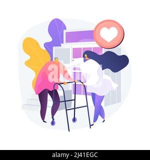 Care for the elderly abstract concept vector illustration. Eldercare, senior homesick nursing, care services, happy on wheelchair, home support, retir Stock Vector