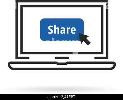 linear laptop with blue share button Stock Vector