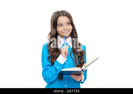 Think big. Little child think over task. Critical and creative thinking skills. Problem solving Stock Photo