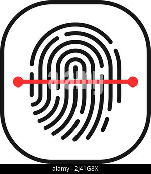 fingerprint scanner thin line button Stock Vector