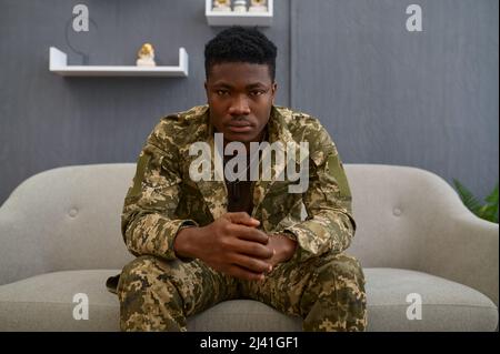Portrait of sad war veteran man Stock Photo