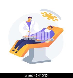 Dental treatment abstract concept vector illustration. Dental clinic, teeth care service, caries treatment tool, dentist chair, toothache emergency he Stock Vector