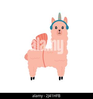 Cute llama alpaca unicorn, vector graphic design. Llama character illustration for nursery design, poster, greeting card or logo. Stock Vector