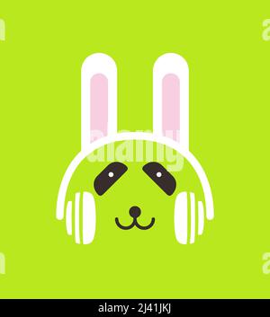 Cartoon Panda wearing a Rabbit's headset, , enjoy the music, vector Stock Vector