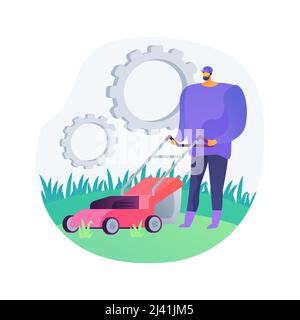 Lawn mowing service abstract concept vector illustration. Grass cutting and clean up, aeration and fertilizing, lawn weeding, gardening services, dand