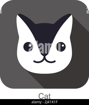 Cute Black and white cat, cartoon flat icon design, like a logo Stock Vector