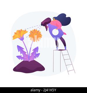 Dandelion removal abstract concept vector illustration. Garden maintenance, weed-free lawn, selective herbicides use, organic gardening, grass seed, l Stock Vector