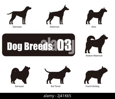 Dog breeds, standing on the ground, side view ,silhouette, black and white, vector illustration, dog cartoon image series Stock Vector