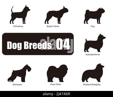 Dog breeds, standing on the ground, side view ,silhouette, black and white, vector illustration, dog cartoon image series Stock Vector