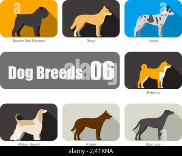 Dog breeds, standing on the ground, side view, vector illustration, dog cartoon image series Stock Vector
