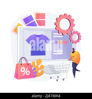 Merch clothing abstract concept vector illustration. Event apparel, custom merchandise products, merch design service, branded print on clothing, merc Stock Vector