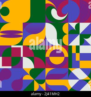 Neo-Geo vector pattern graphics artwork inspired by abstract modernist aesthetics design. Modern geometric collage for poster, cover, art, presentatio Stock Vector