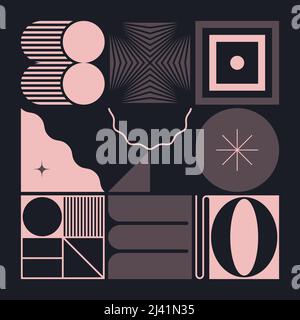 Retro Future Art inspired vector pattern artwork made with abstract geometric shapes and bold forms. Digital graphics design for poster, cover, art, p Stock Vector